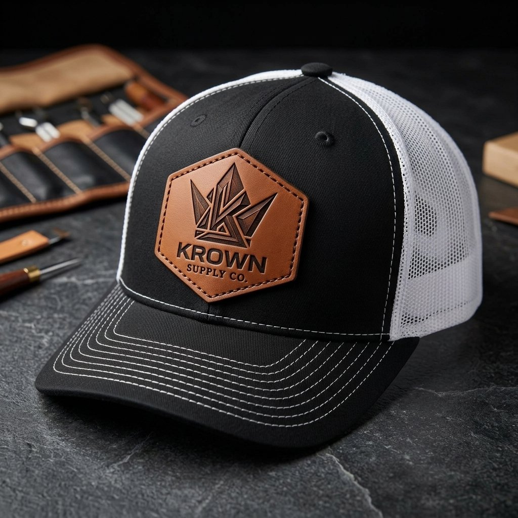 Custom Logo Richardson 112 Leather Patch Hat (KrowN Supply Co. Display Sample) alternate